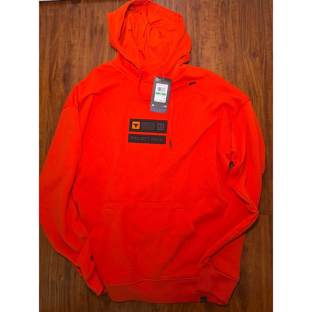 NWT Under Armour x Project Rock Veterans Day Heavyweight Hoodie Orange Sz L